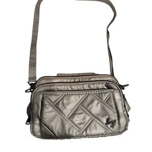 Lug Scoop SE Metallic Silver Quilted Crossbody Bag Travel Everyday Purse